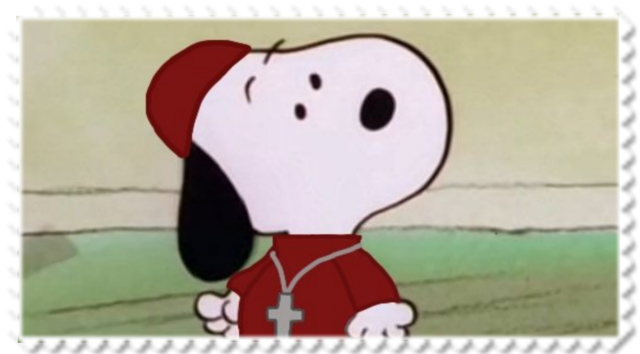 snoopy dressed as a catholic cardinal
